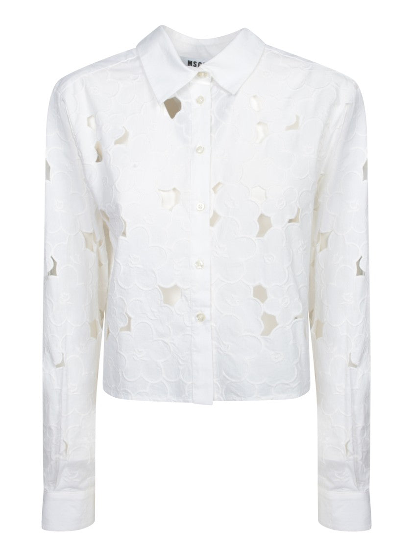 Msgm White Shirt With Delicate Floral Embroidery