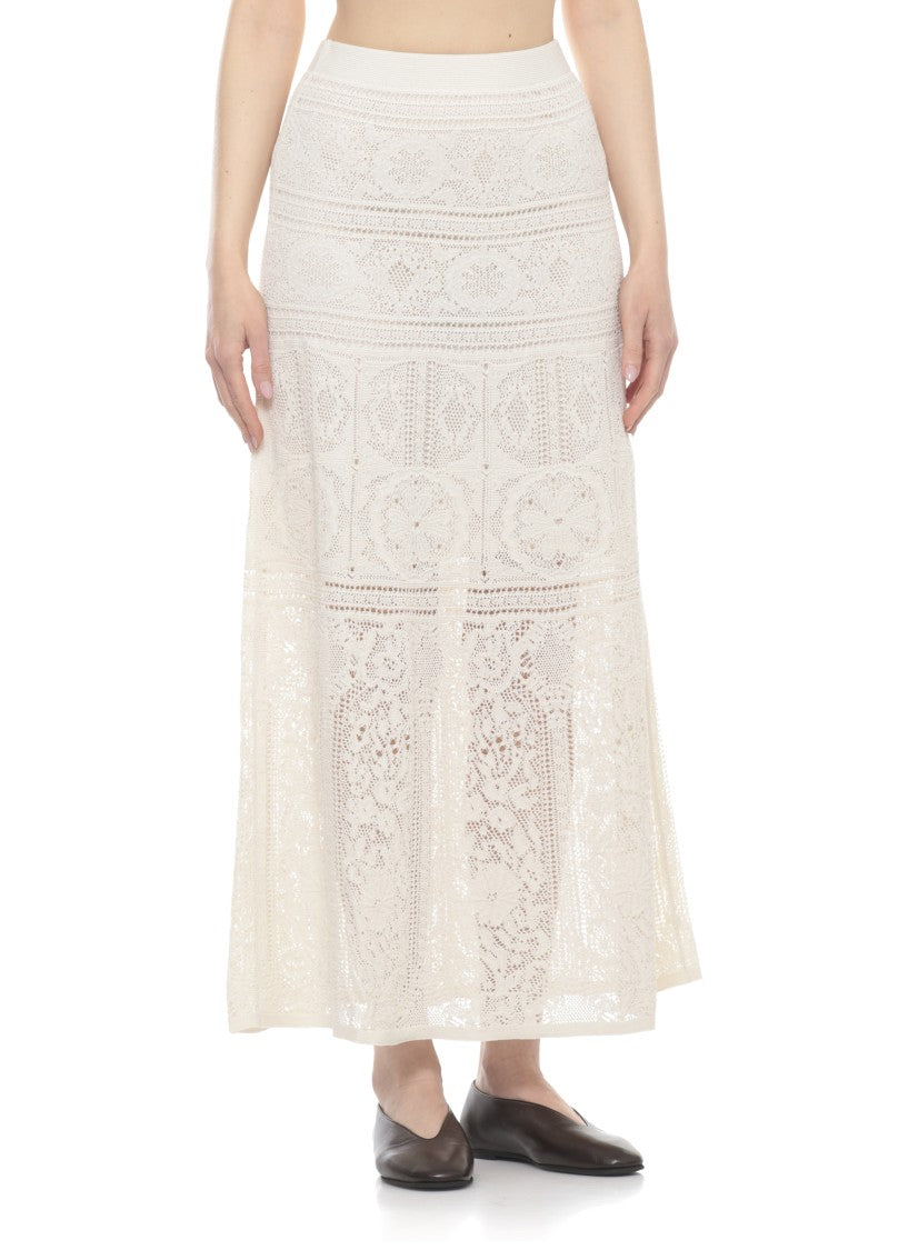 D. Exterior Ivory Midi Skirt With Intricate Lace Design