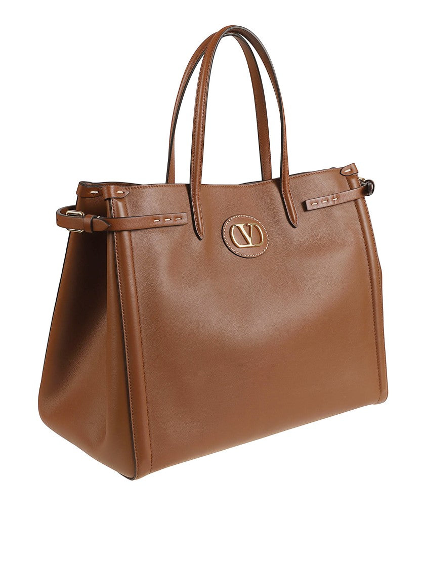 Valentino Garavani Structured Brown Calf Leather Shoulder Bag