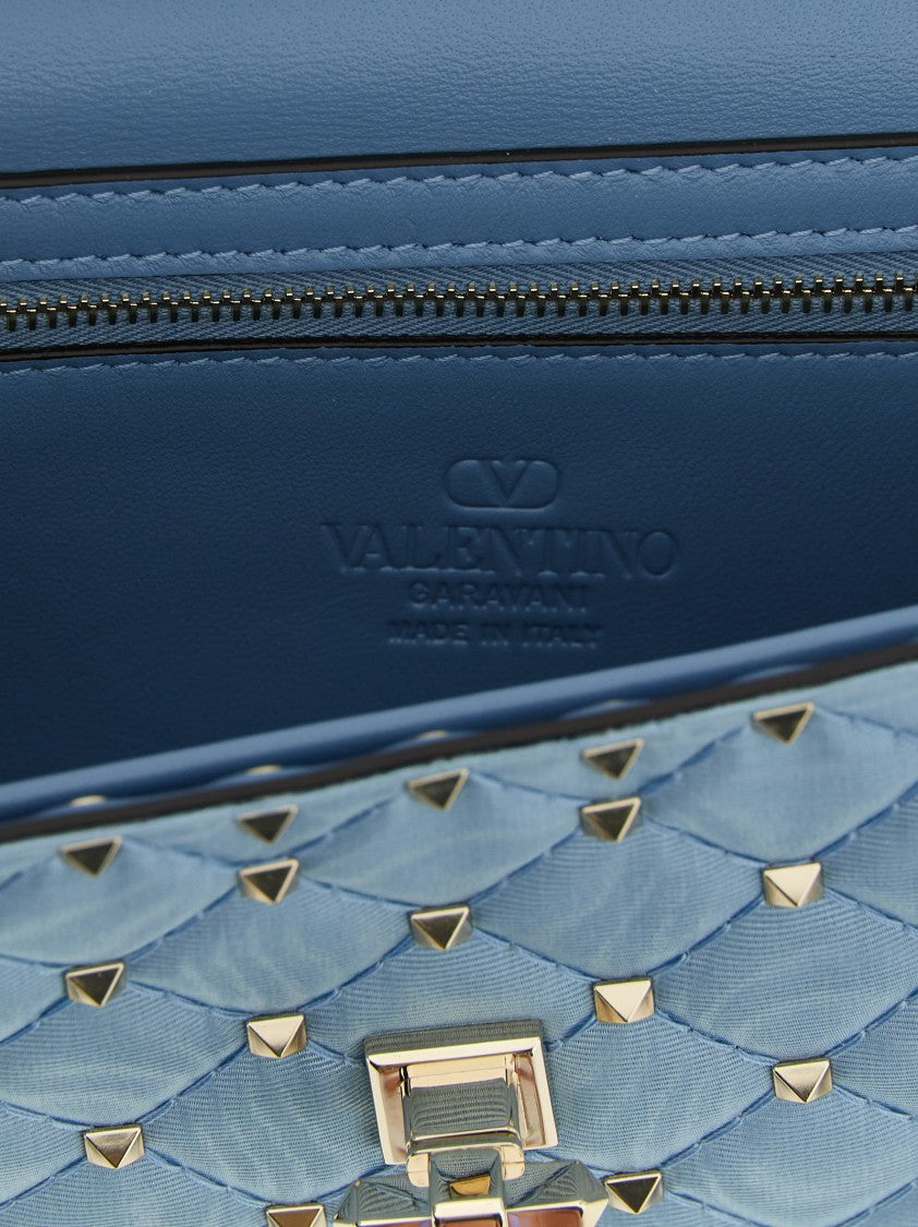 Valentino Garavani Quilted Moiré Rockstud Spike Shoulder Bag With Chain Strap