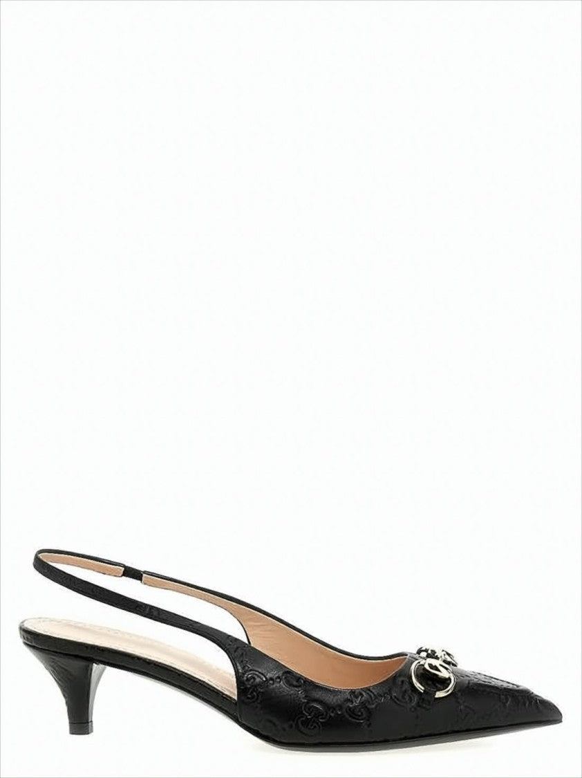 Gucci Pointed-Toe Slingback Pumps With Monogram Pattern