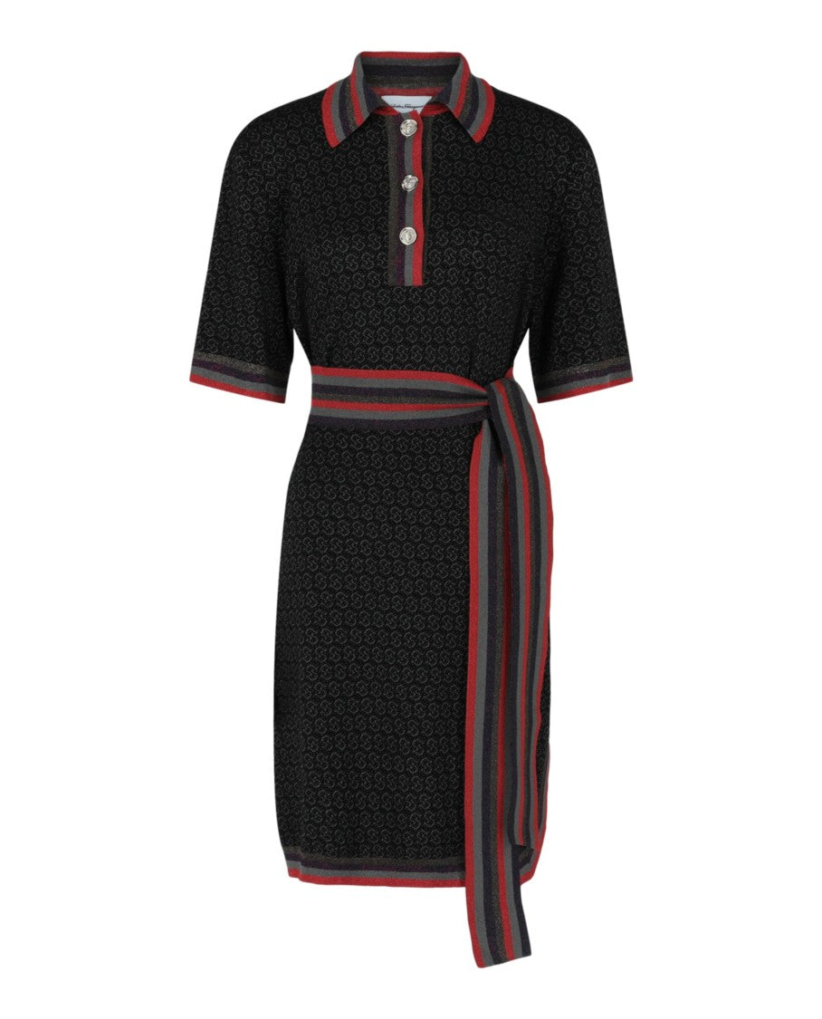 Ferragamo Gancio Quarter-Button Jacquard Dress