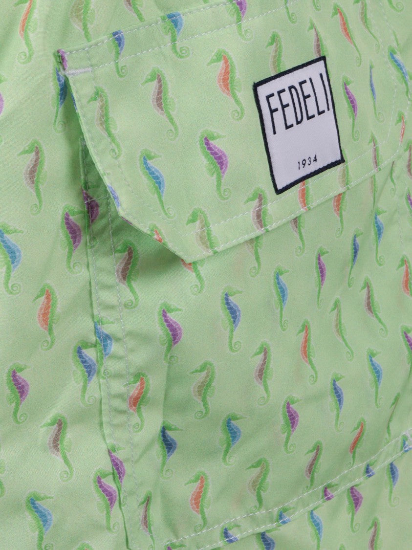 Fedeli Seahorse Pattern Drawstring Swim Shorts