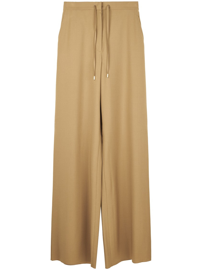 Max Mara Camel-Tone Wide-Leg Trousers With Drawstring Waist