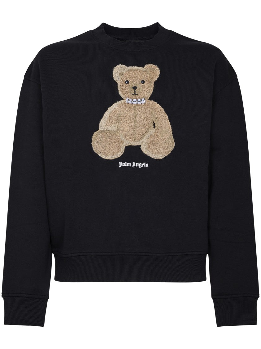 Palm Angels Textured Teddy Bear Applique Crew Neck Sweater