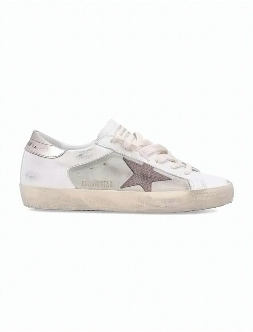 Golden Goose Distressed White Leather Low-Top Sneakers With Grey Suede Star