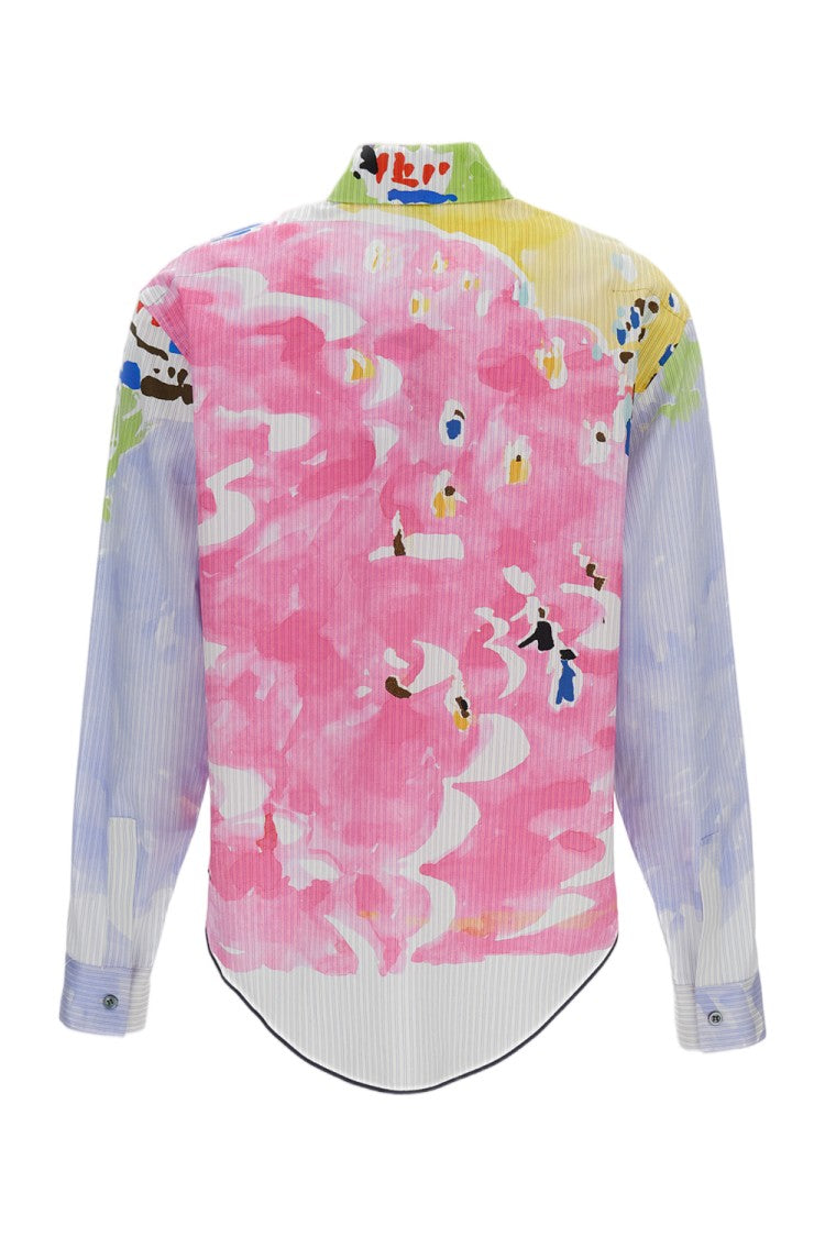 Rohka Watercolor-Print Cropped Cotton Shirt With Pointed Collar