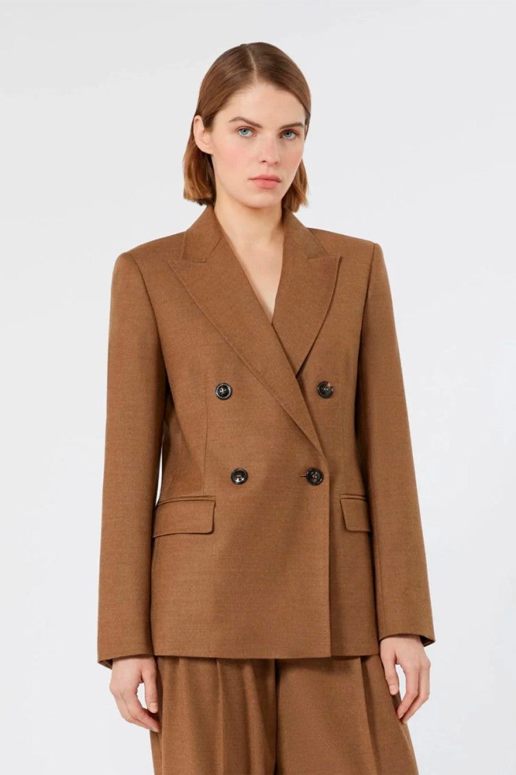 Max Mara Camel Mstuditore Double-Breasted Virgin Wool Blazer