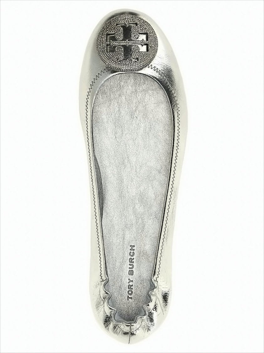 Tory Burch Metallic Leather Flat Shoes With Textured Emblem