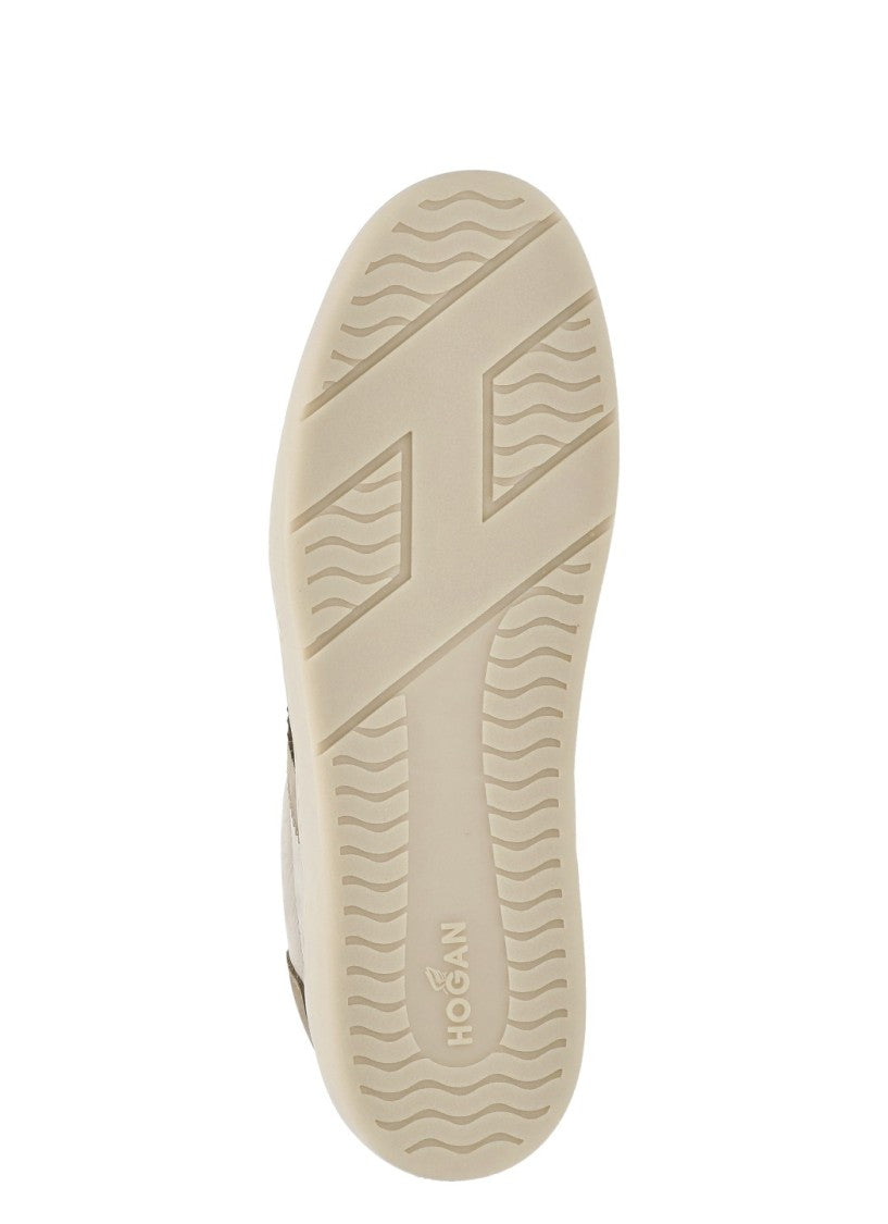 Hogan Ivory Leather Sneakers With Elongated Tongue And Minimalist Design