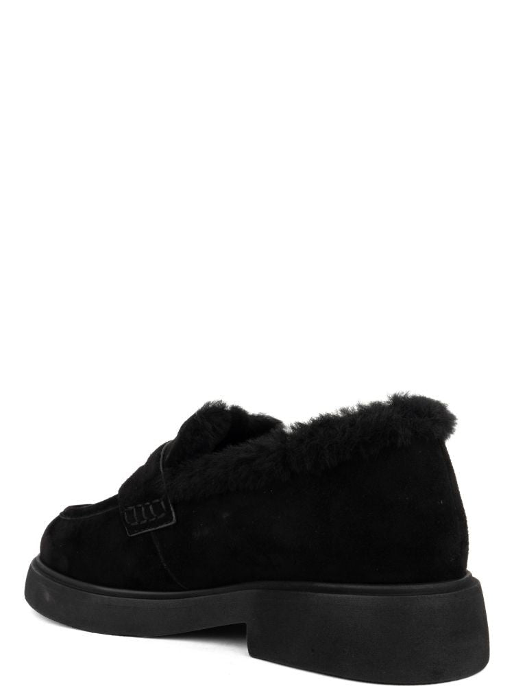 Adrianna Feretti Black Suede Plush Lining Penny Strap Loafers