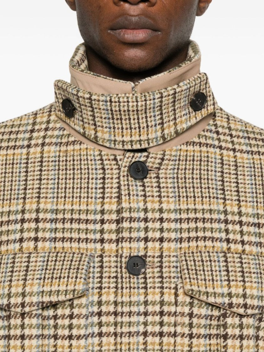 Amaranto Beige Checkered Coat