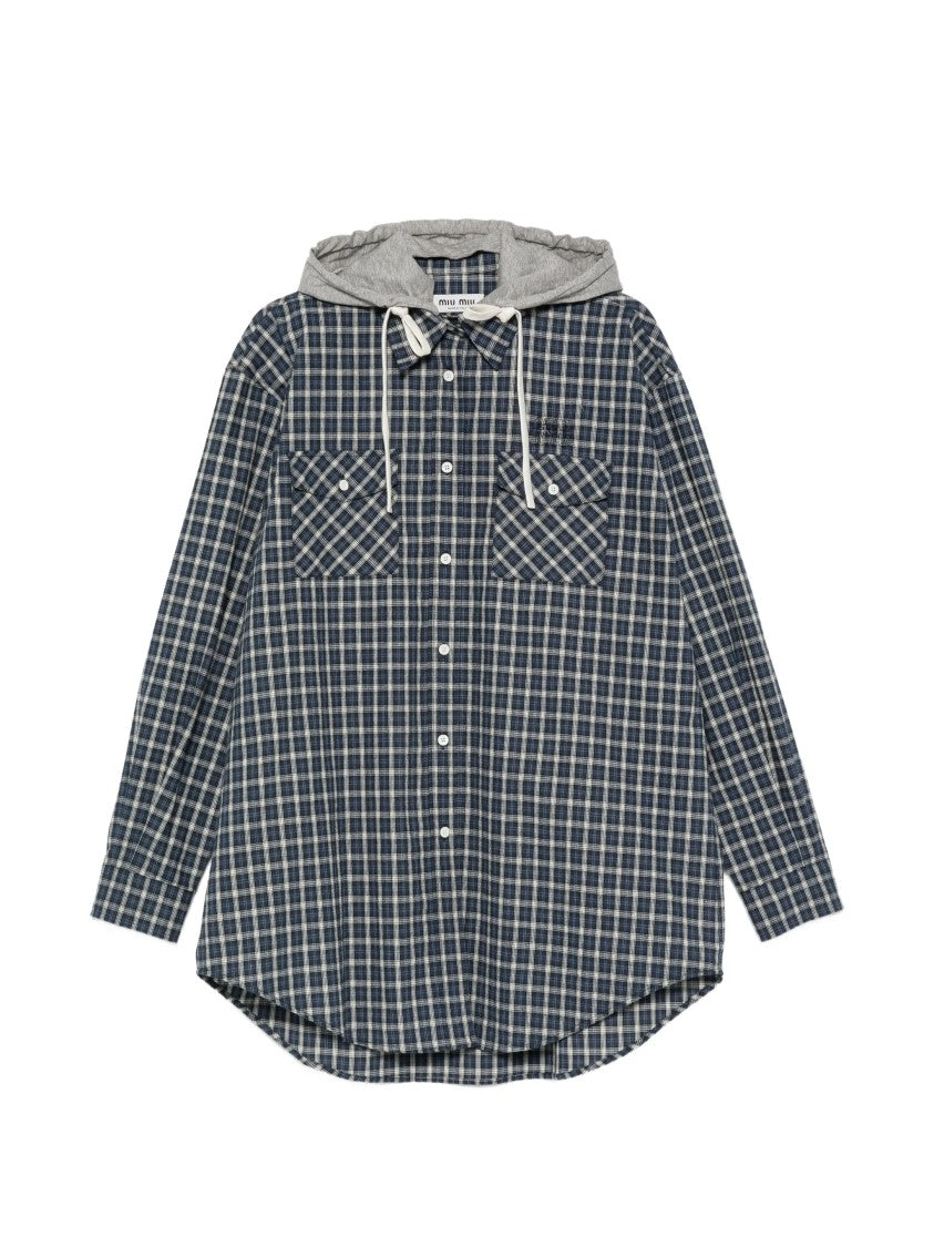 Miu Miu Checkered Pattern Contrasting Hood Shirt