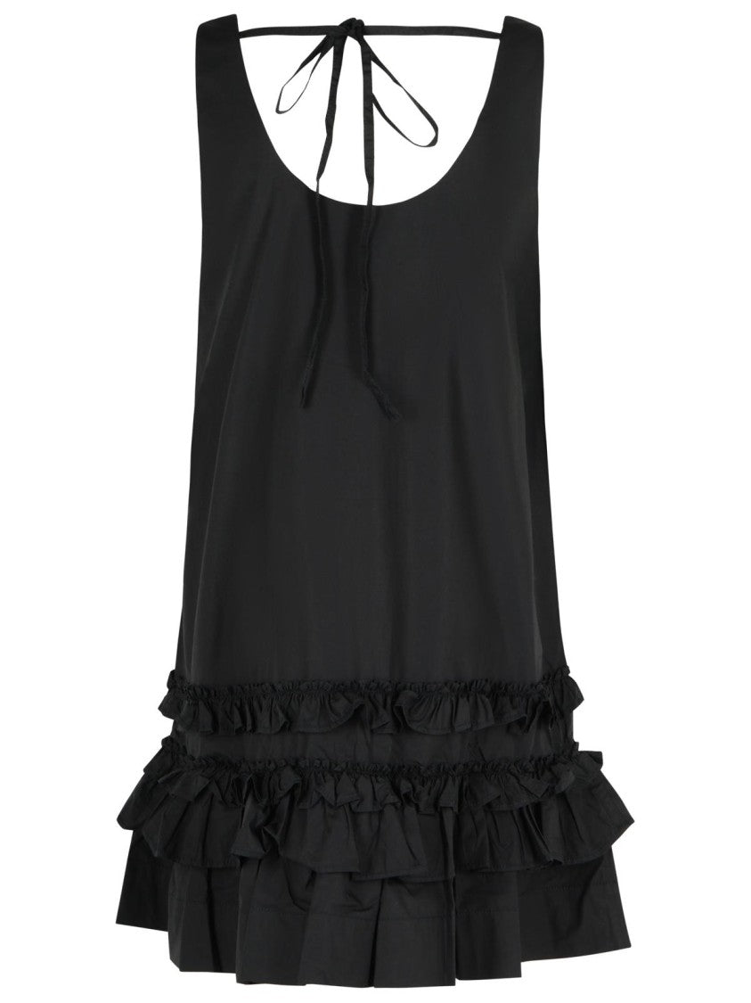Ganni Mini Dress In Black Cotton Poplin