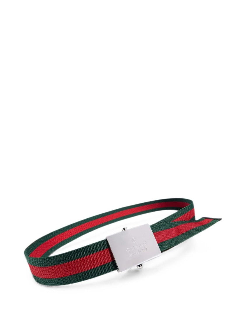 Gucci Green And Red Striped Woven Fabric Belt