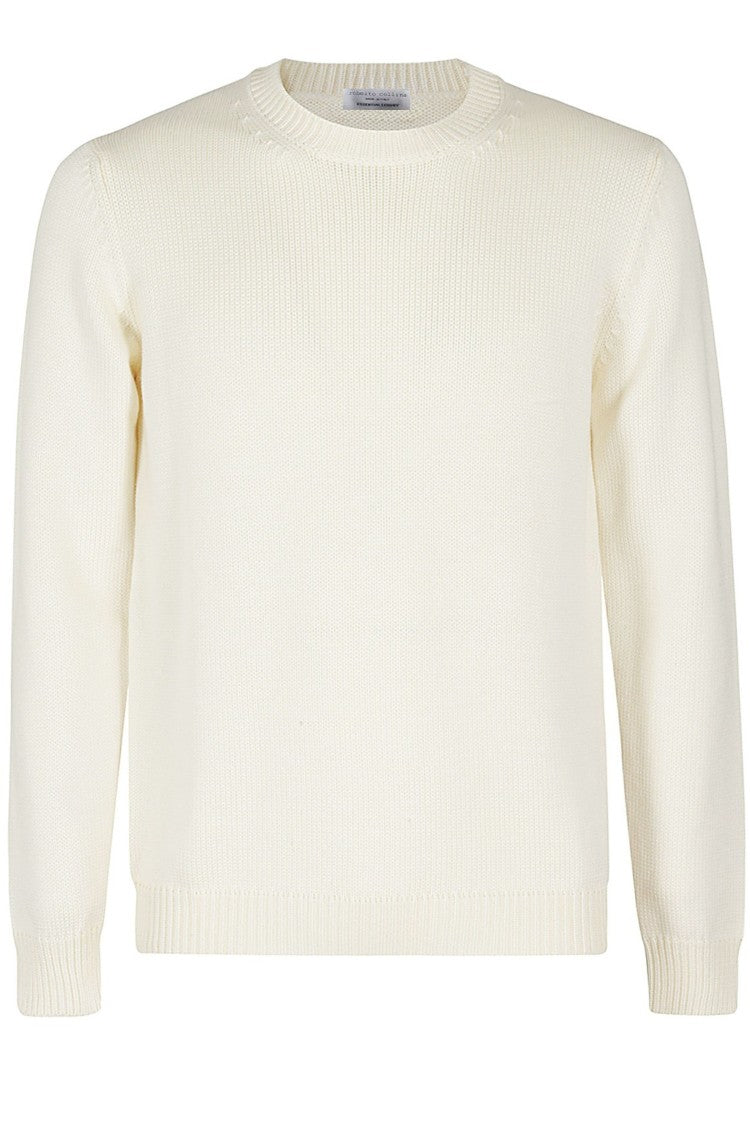 Roberto Collina White Crew-Neck Ribbed Merino Wool Sweater