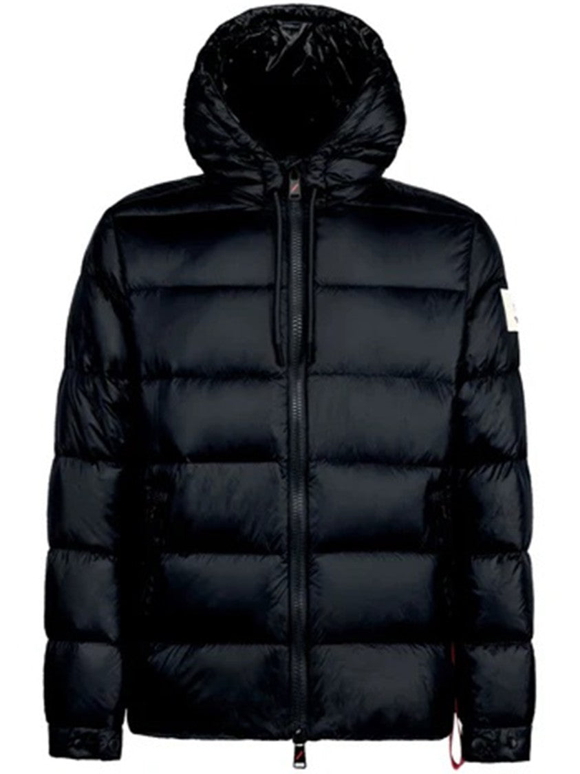 After Label Black Glossy Quilted Hooded Nylon Down Jacket
