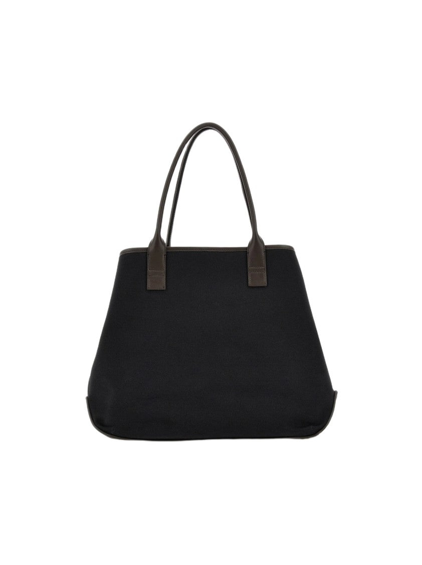 Hogan Cotton Shopping Bag With Leather Accents