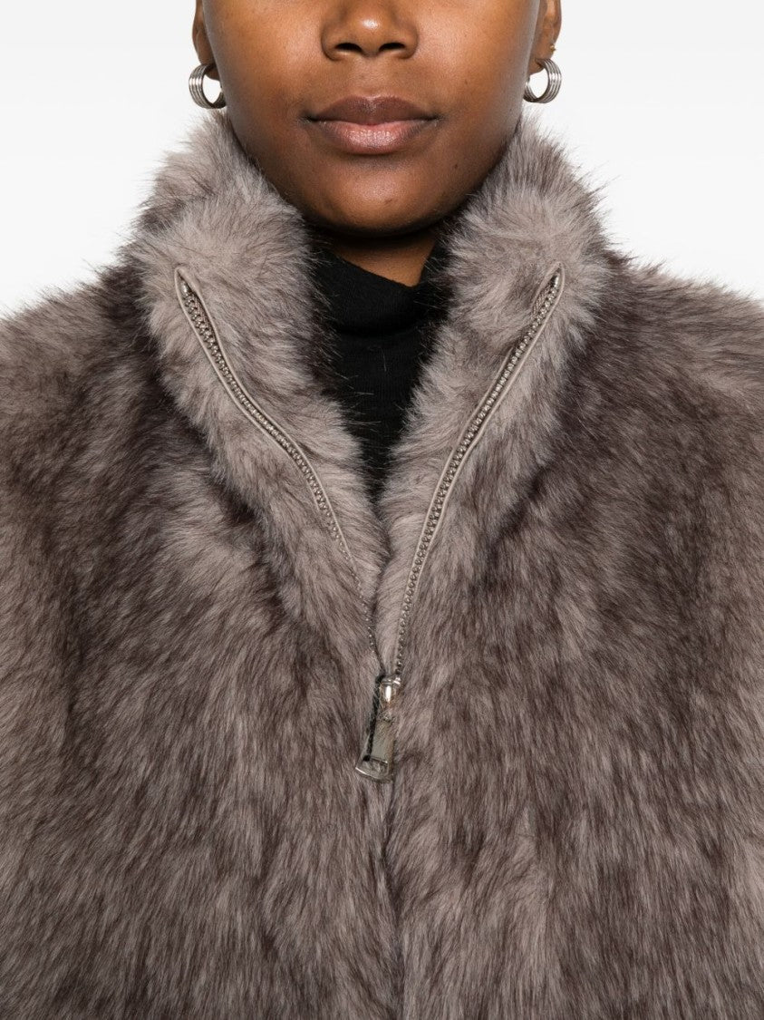 Betta Corradi Short Faux Fur Coat With High Collar