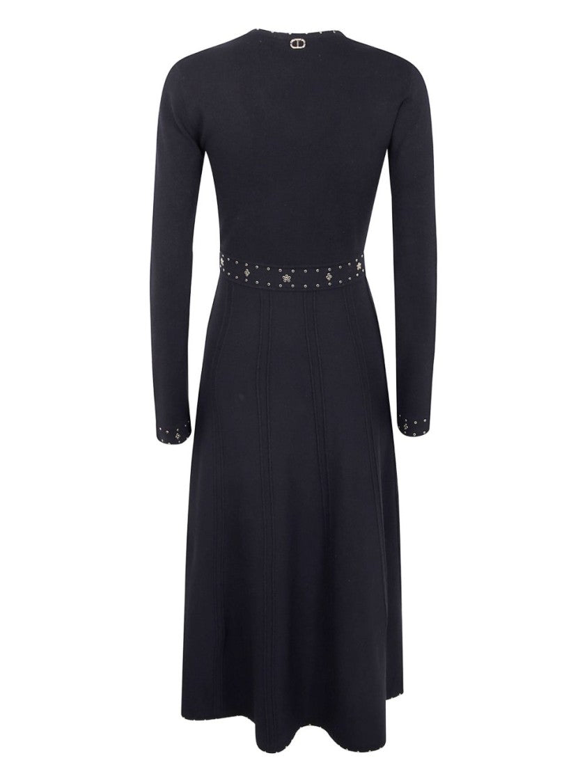 Twin-Set V-Neck Midi Dress With Flared Skirt