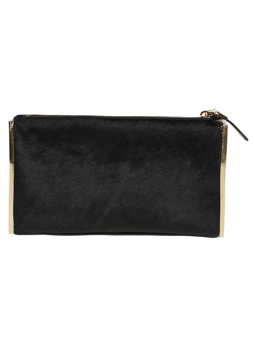 Elisabetta Franchi Black Leather Clutch