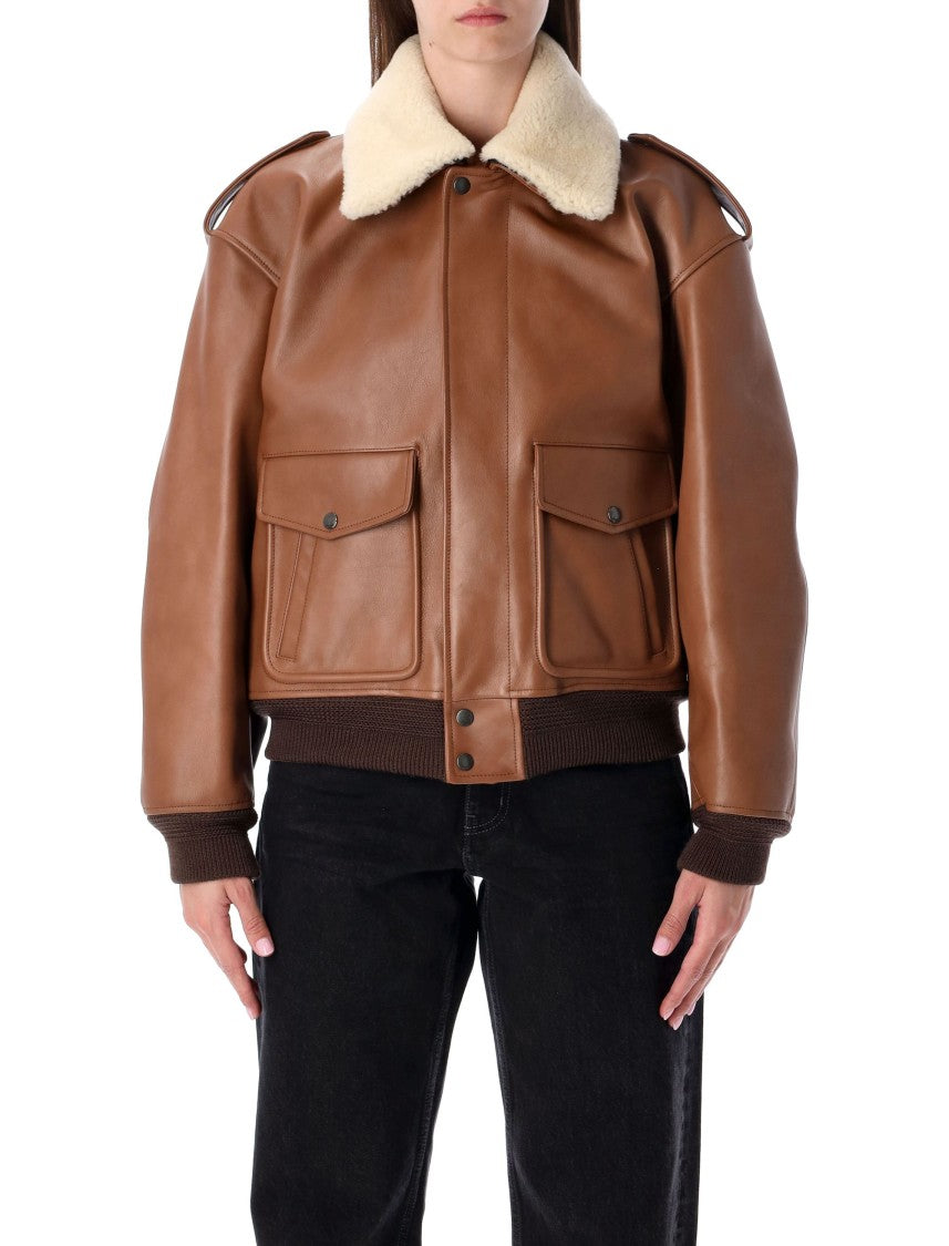 Saint Laurent Aviateur Brown Shearling Leather Bomber