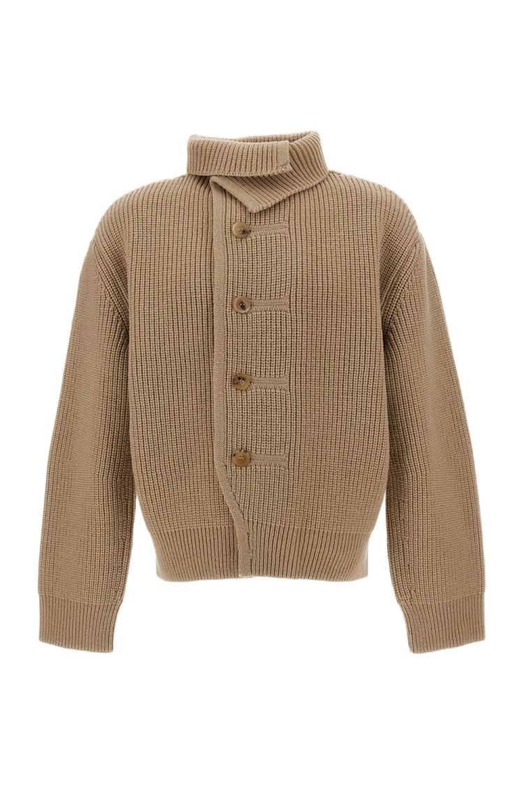 Dries Van Noten Asymmetric Heavy Ribbed-Knit Wool Cardigan