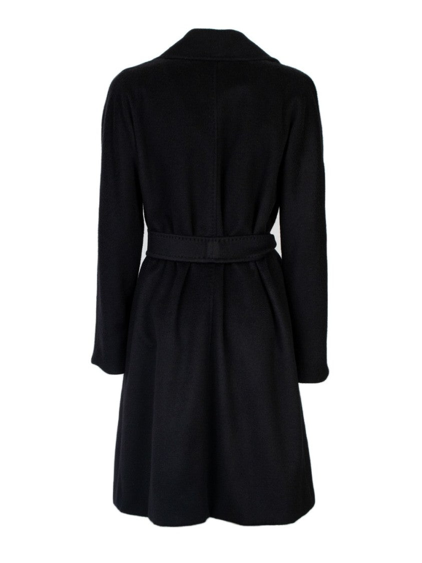 Max Mara Dravenna Black Virgin Wool Coat With Design