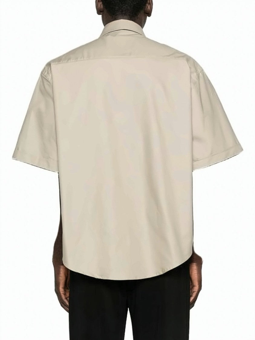 Ami Paris Light Beige Cotton Short-Sleeve Shirt