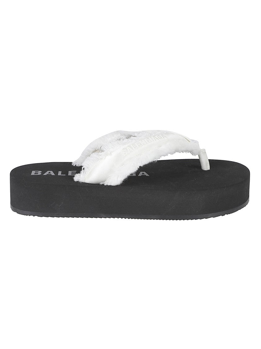 Balenciaga Wide-Strap Sandals With Elevated Platform And Frayed Texture