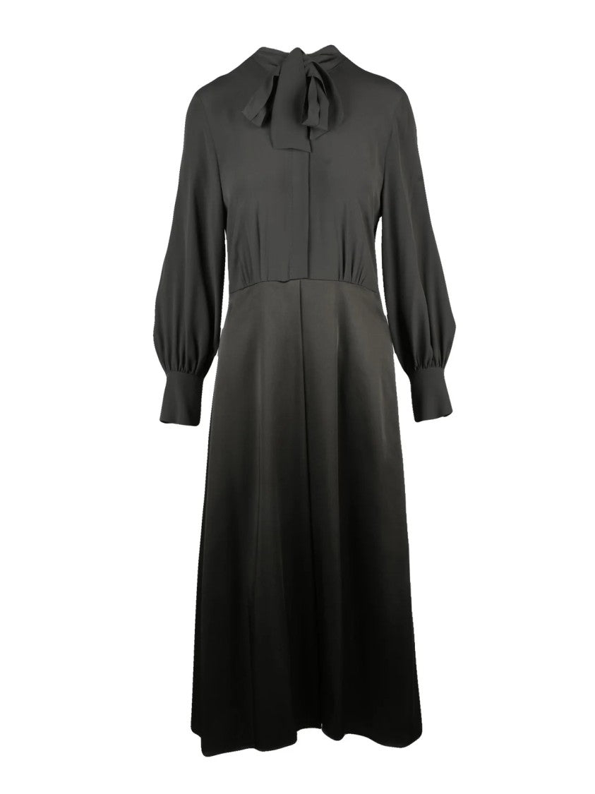 Beatrice.B Puffed Sleeve Long Satin Dress With Bow Detail