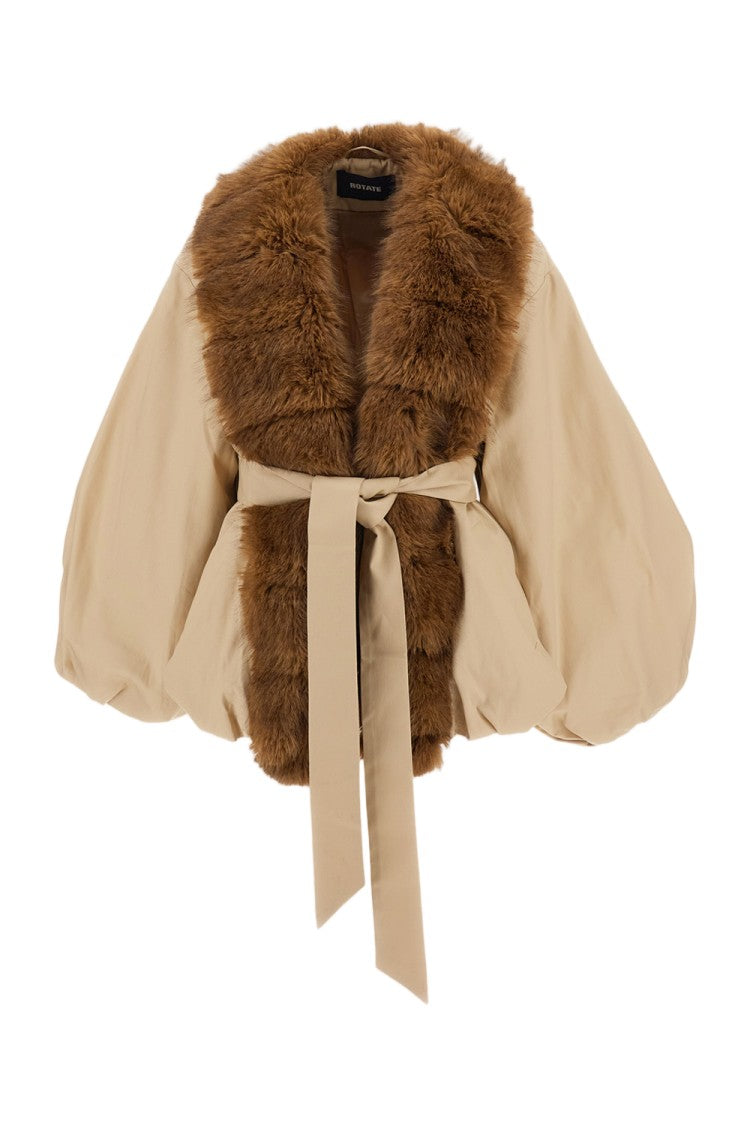 Rotate Tailored Faux-Fur Collar Peplum Jacket