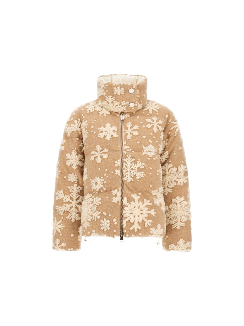 Herno Short Brown Padded Jacket With Snowflake Jacquard Design