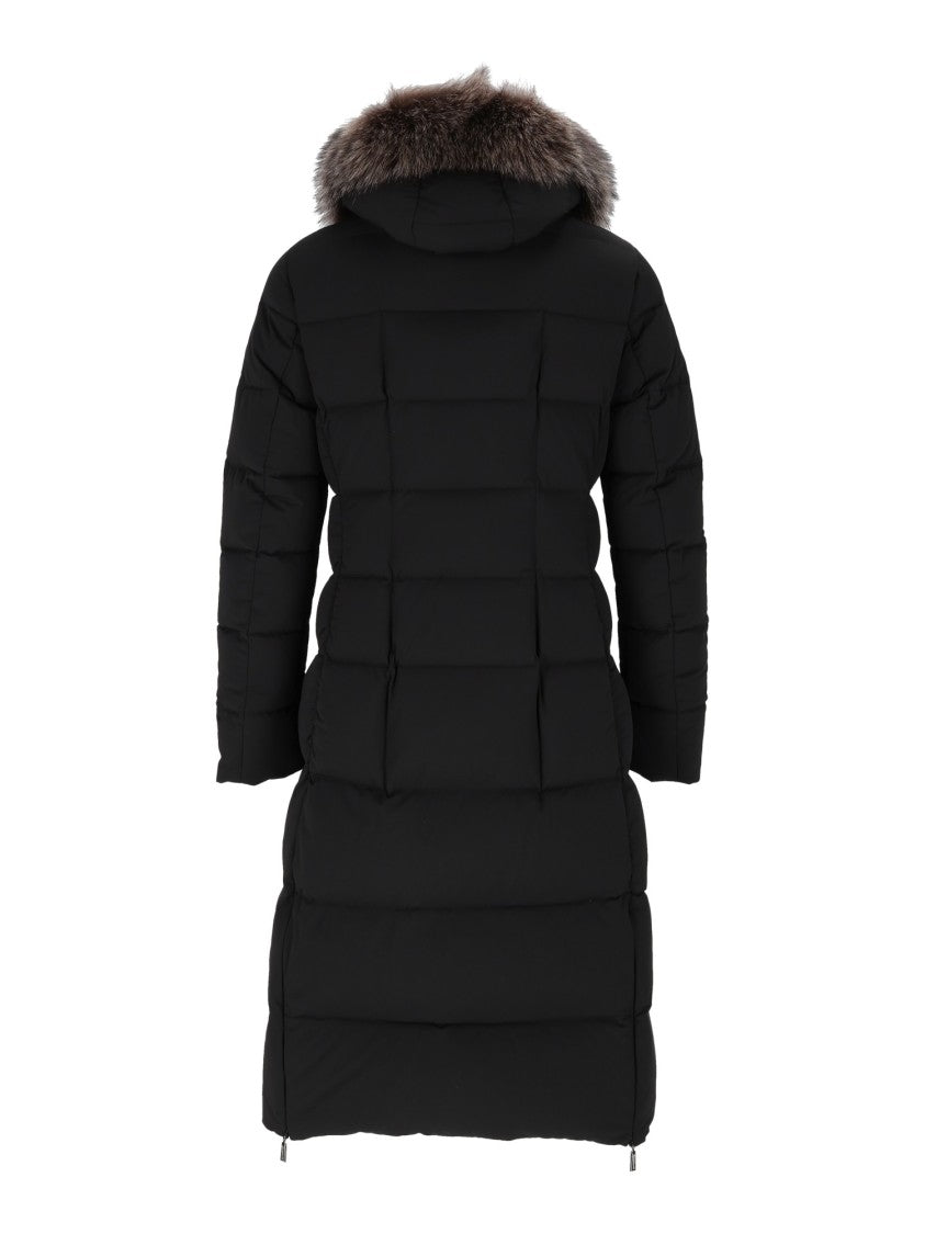 Moorer Zagara-Kn Black Padded Fur-Trimmed Hooded Long Jacket