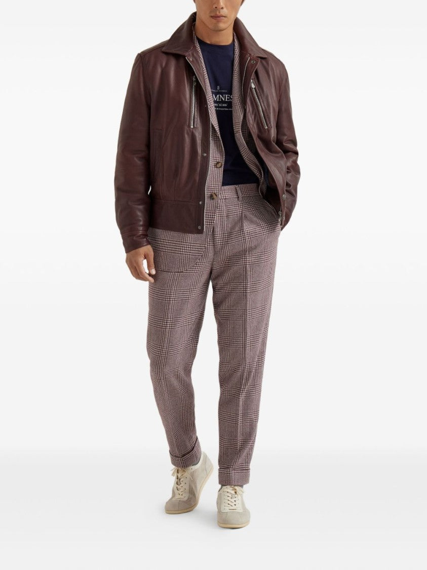 Brunello Cucinelli Tailored Checkered Blazer In Muted Red And White