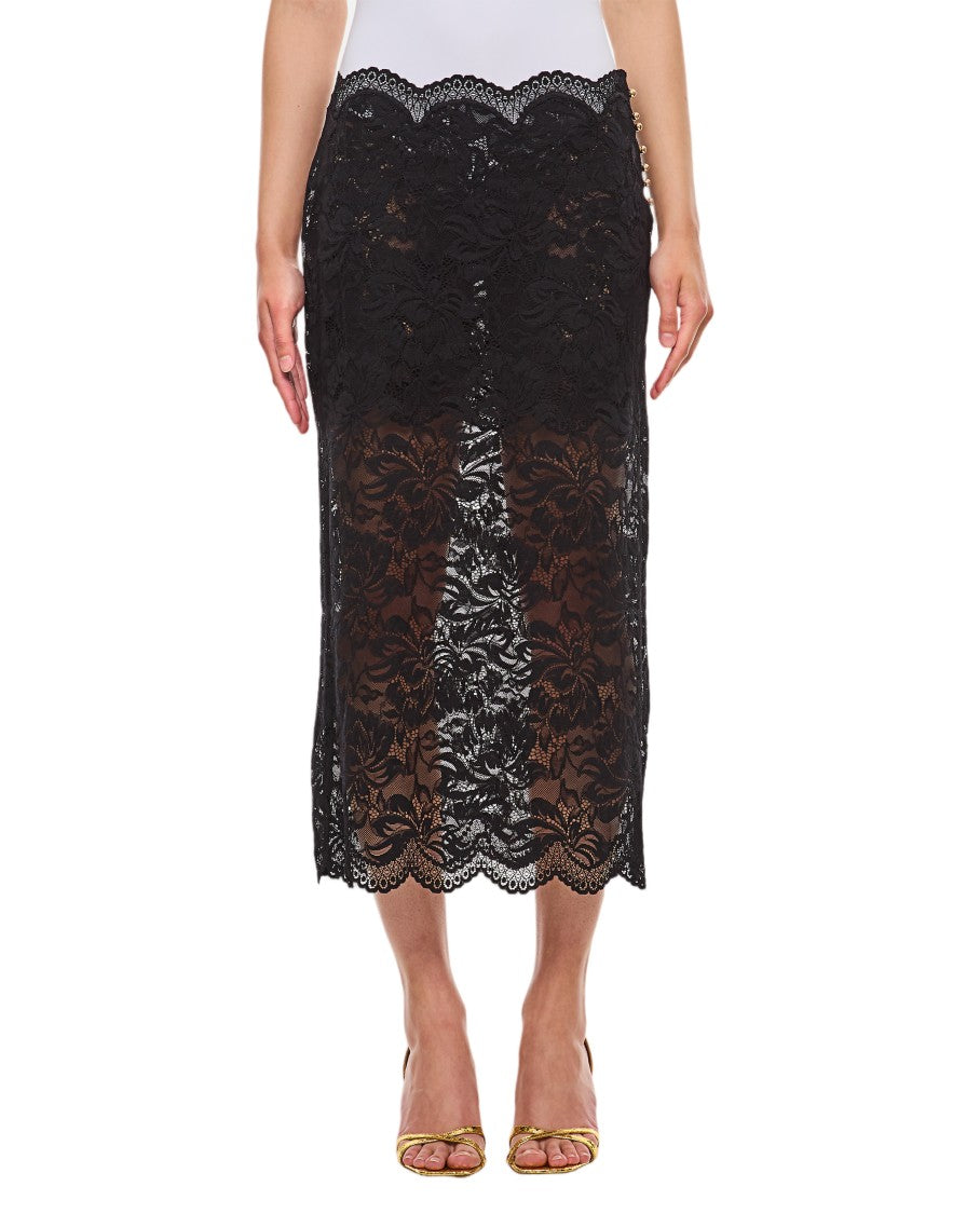 Rabanne Lace-Edged Midi Skirt With High Waist And Decorative Buttons