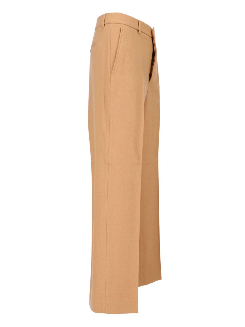 Ami Tailored Beige Virgin Wool Trousers With Button Closure