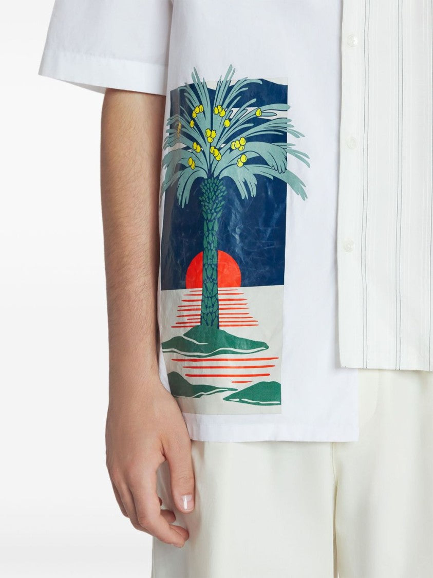Lanvin White Pinstripe Graphic Asymmetric Hem Shirt