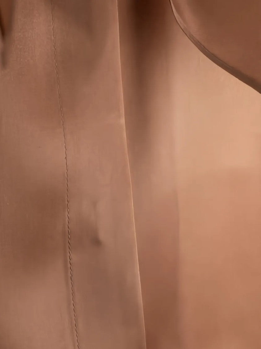 Alberta Ferretti Satin Brown Blouse With Oversized Bow Tie And Boxy Silhouette