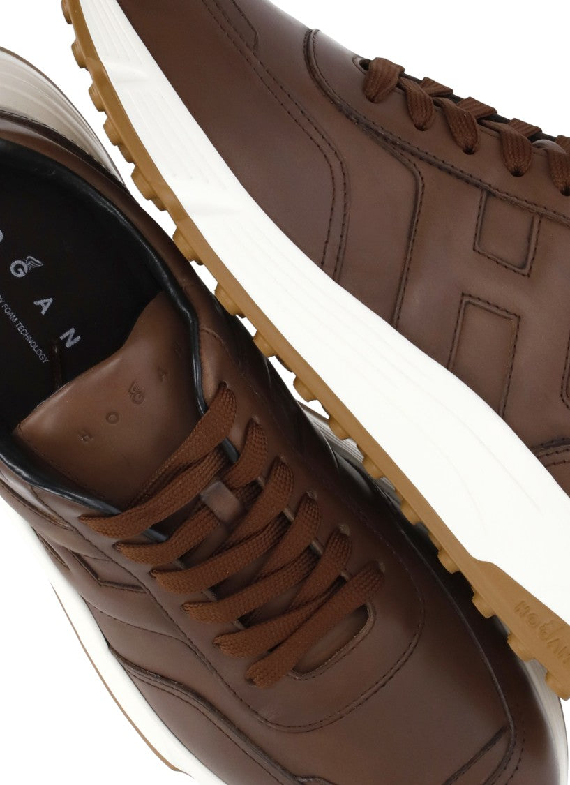 Hogan Brown Leather Low-Top Sneakers