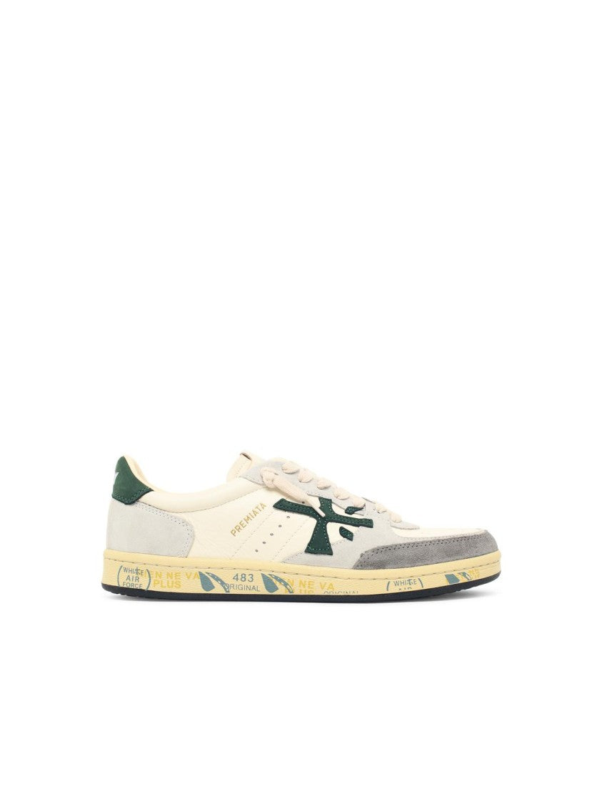 Premiata White Bskt Clay Leather Sneakers