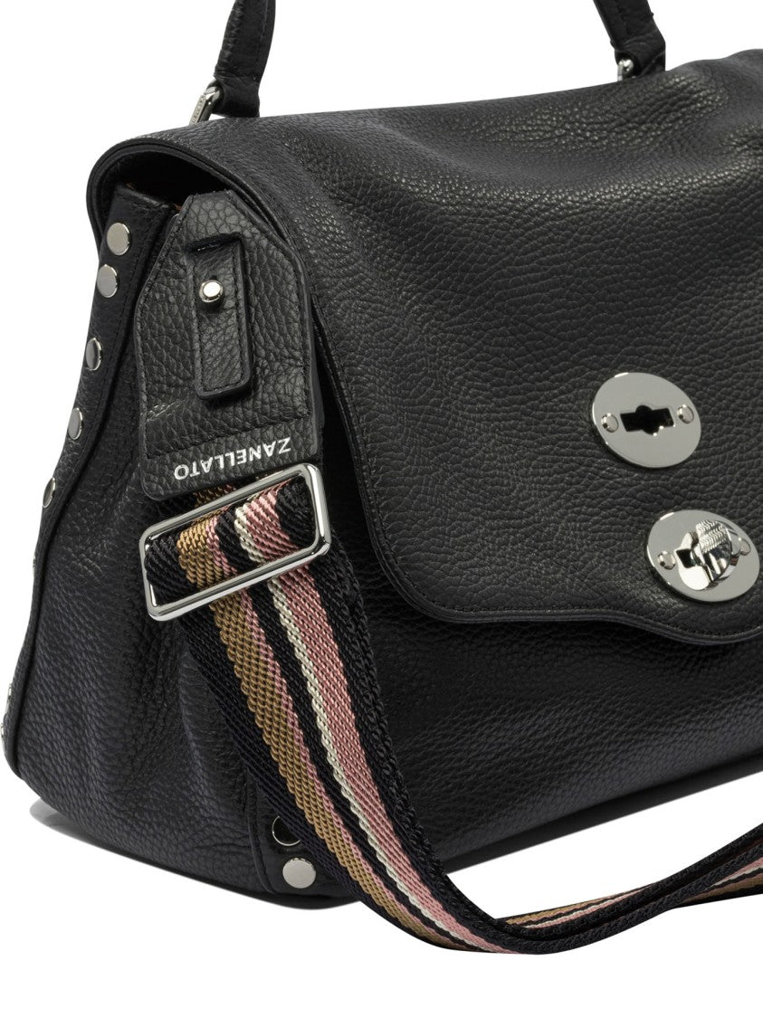 Zanellato Structured Black Leather Handbag With Silver Accents