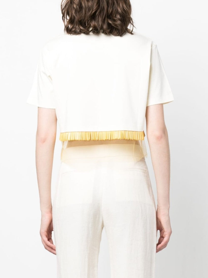 Lanvin Fringed Cropped T-Shirt With Tulle Inserts