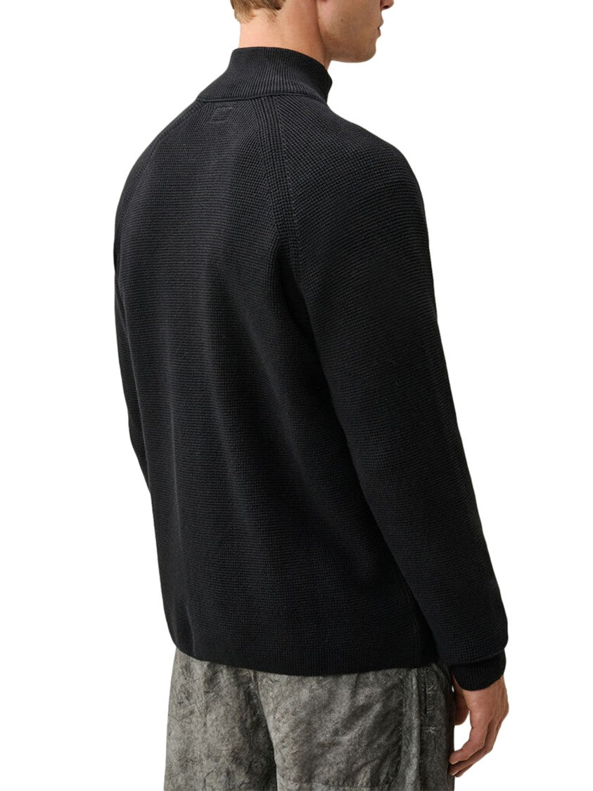 C.P. Company Waffle Knit Cotton Zip Lens Cardigan