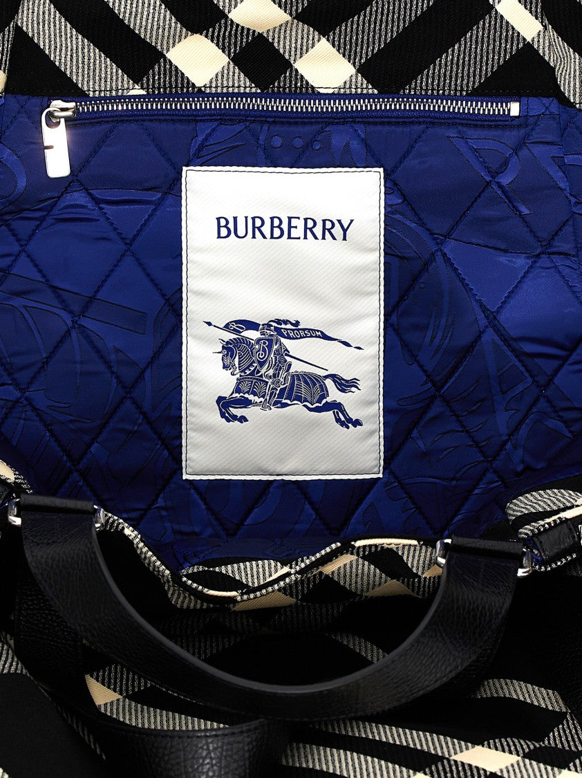 Burberry Check Pattern Cotton Blend Shopping Bag
