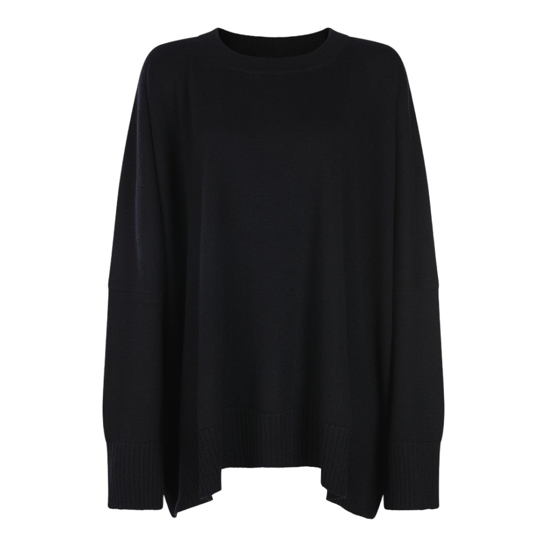 Malo Loose-Fitting Black Sweater With Asymmetrical Hemline