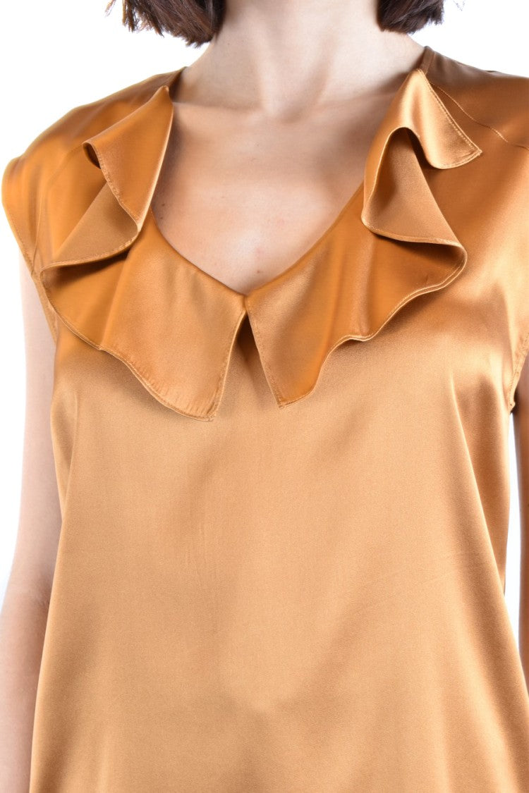 Pinko Multicolored Silk Top With Ruffled V-Neckline