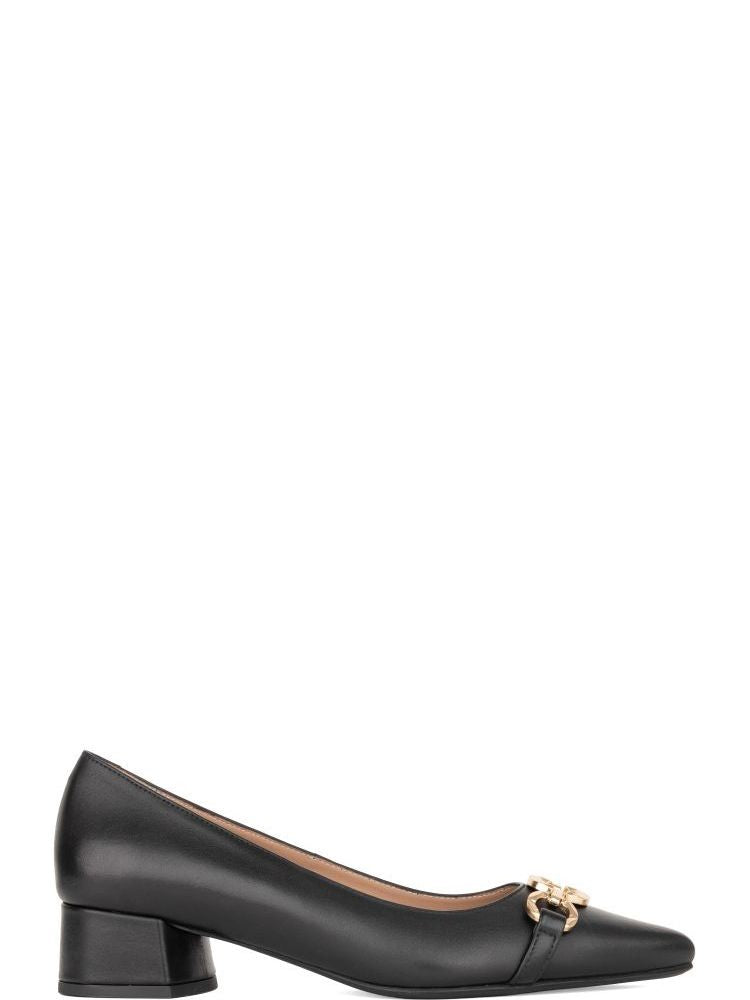Sergio Moretti Black Gold-Tone Chain Leather Low-Heel Pumps