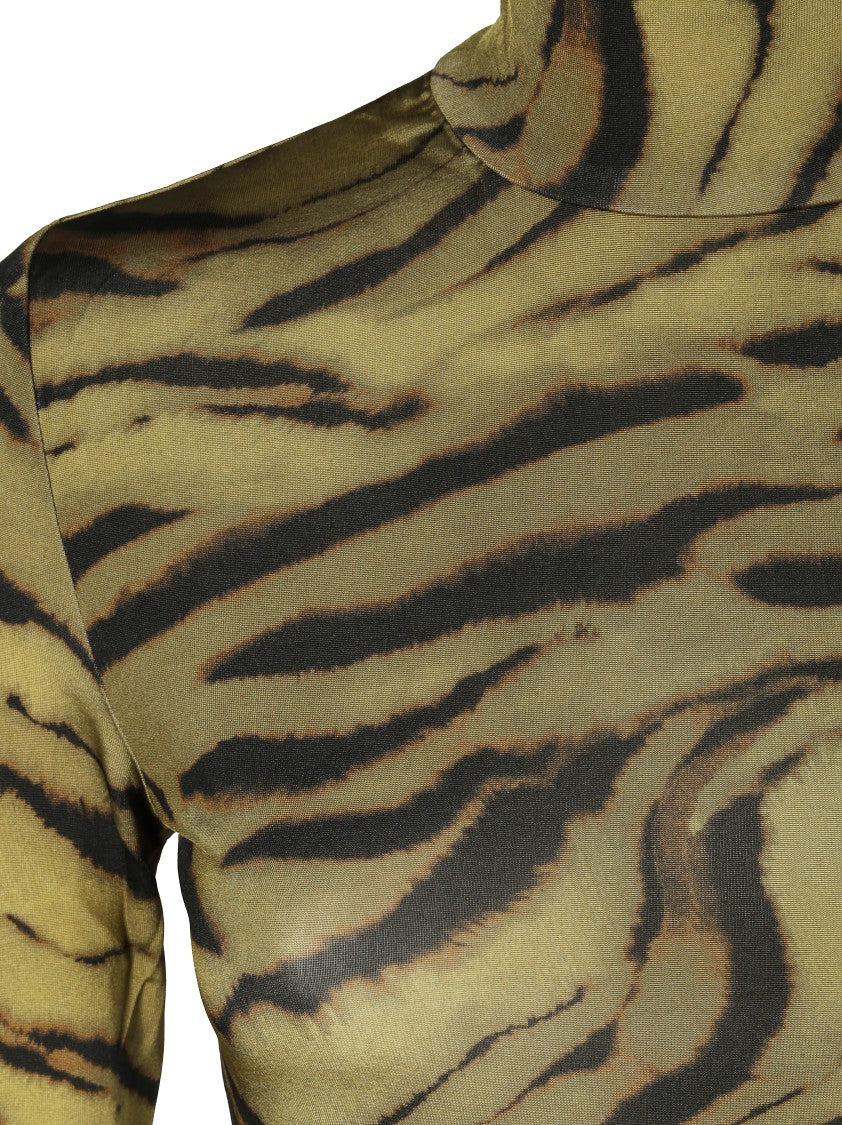 Ganni Printed Shiny Jersey Turtleneck