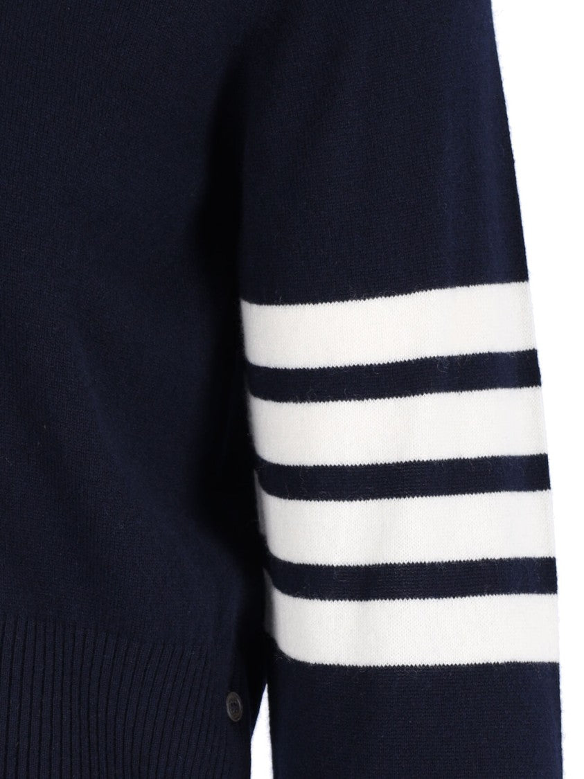 Thom Browne Navy Cashmere Sweater With Iconic Sleeve Stripes